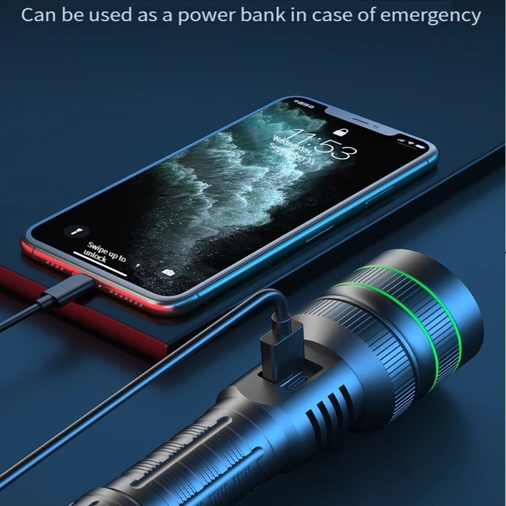 Powerful LED Flashlight Zoomab - đánh giá và giá Outdoor Power Bank